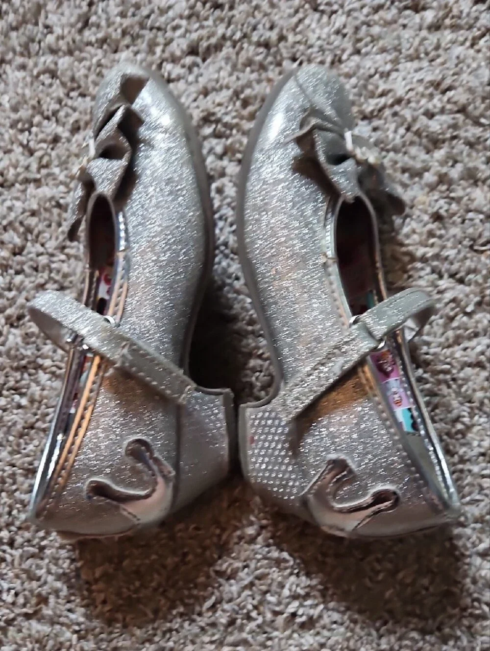 Disney Silver Glitter Mary Jane Dress Shoes with Crown Bow